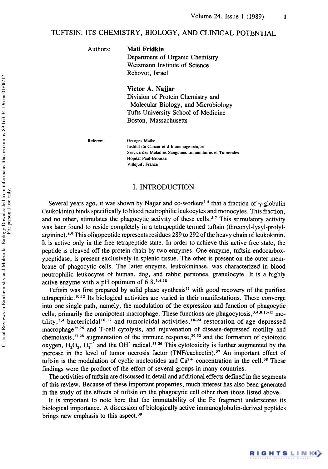 Tuftsin: Its Chemistry, Biology, and Clinical Potentia by Mati Fridkin & Victor A. Najjar