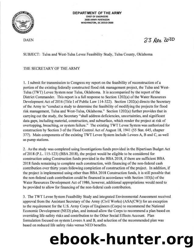 Tulsa and West-Tulsa Levee Feasibility Study, Tulsa County, Oklahoma Signed Chief's Report by Unknown