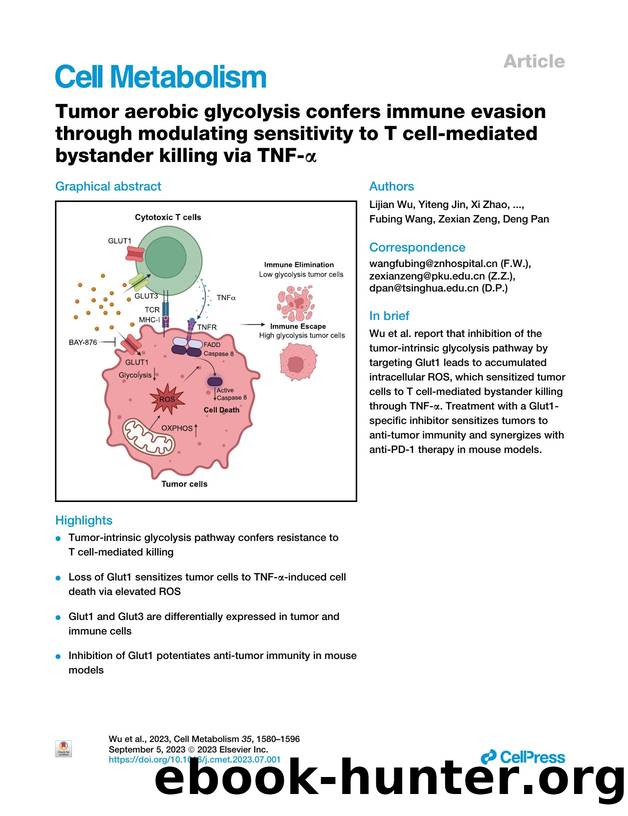 Tumor aerobic glycolysis confers immune evasion through modulating sensitivity to T&nbsp;cell-mediated bystander killing via TNF-&alpha; by unknow