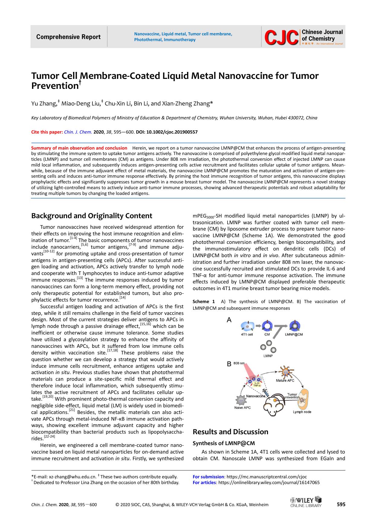 Tumor cell membrane-coated liquid metal nanovaccine for tumor prevention by 201606280848