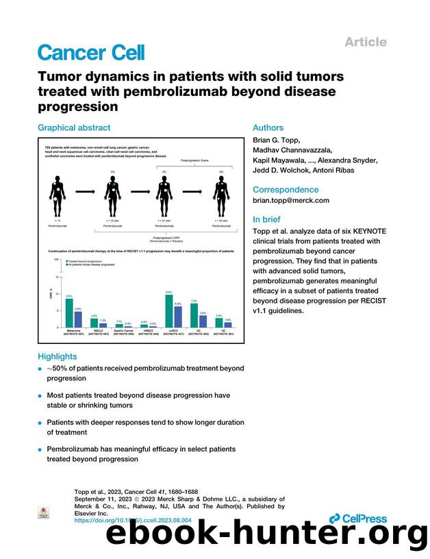 Tumor dynamics in patients with solid tumors treated with pembrolizumab beyond disease progression by unknow