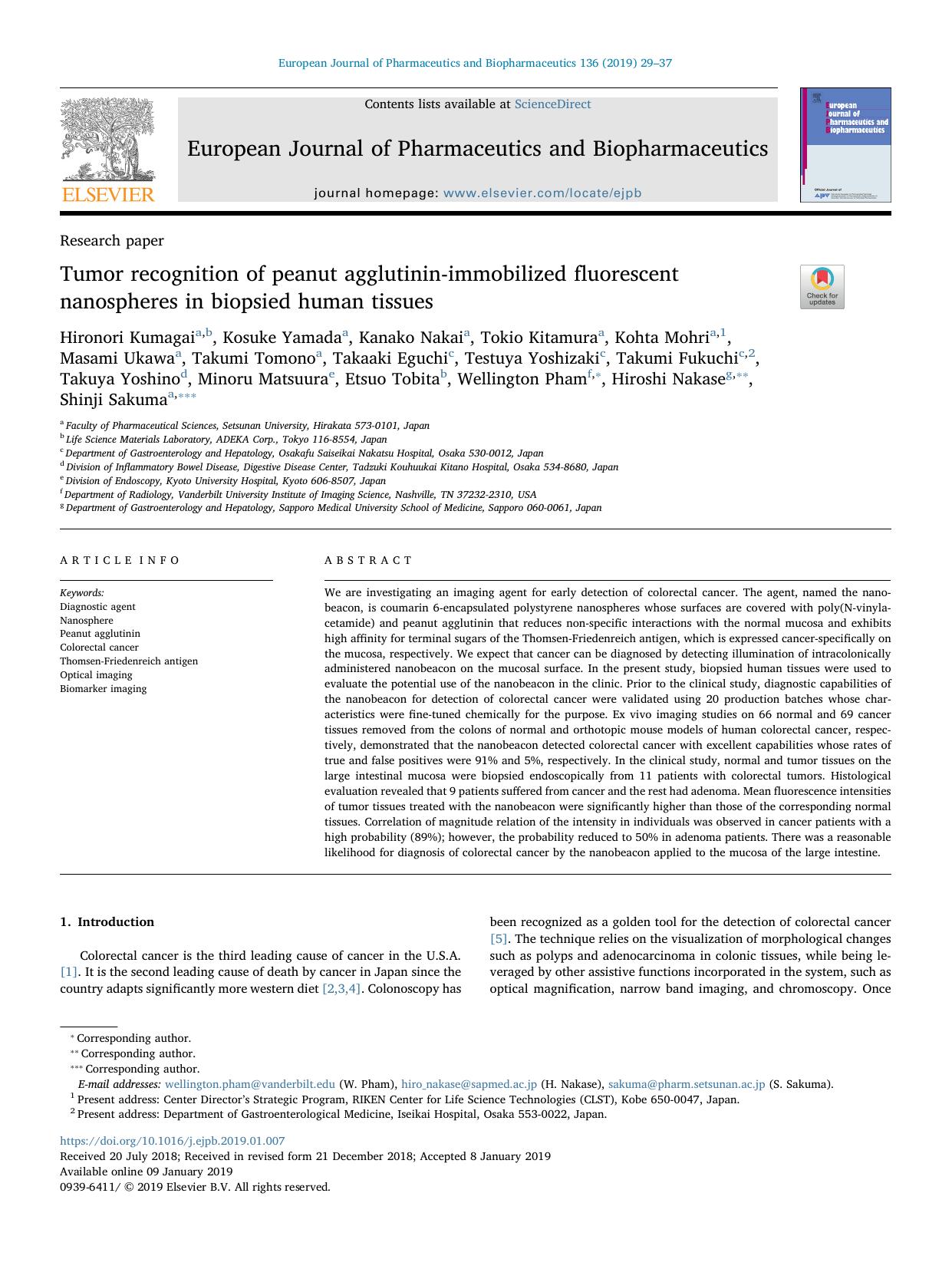 Tumor recognition of peanut agglutinin-immobilized fluorescent nanospheres in biopsied human tissues by unknow