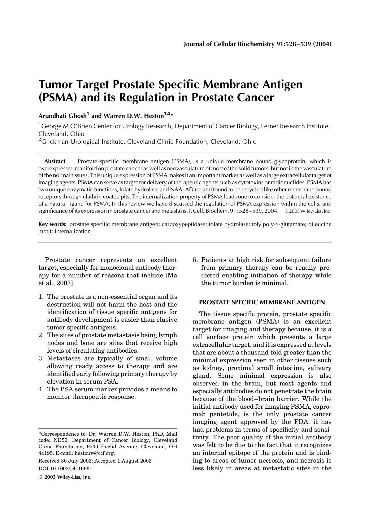 Tumor target prostate specific membrane antigen (PSMA) and its regulation in prostate cancer by Unknown