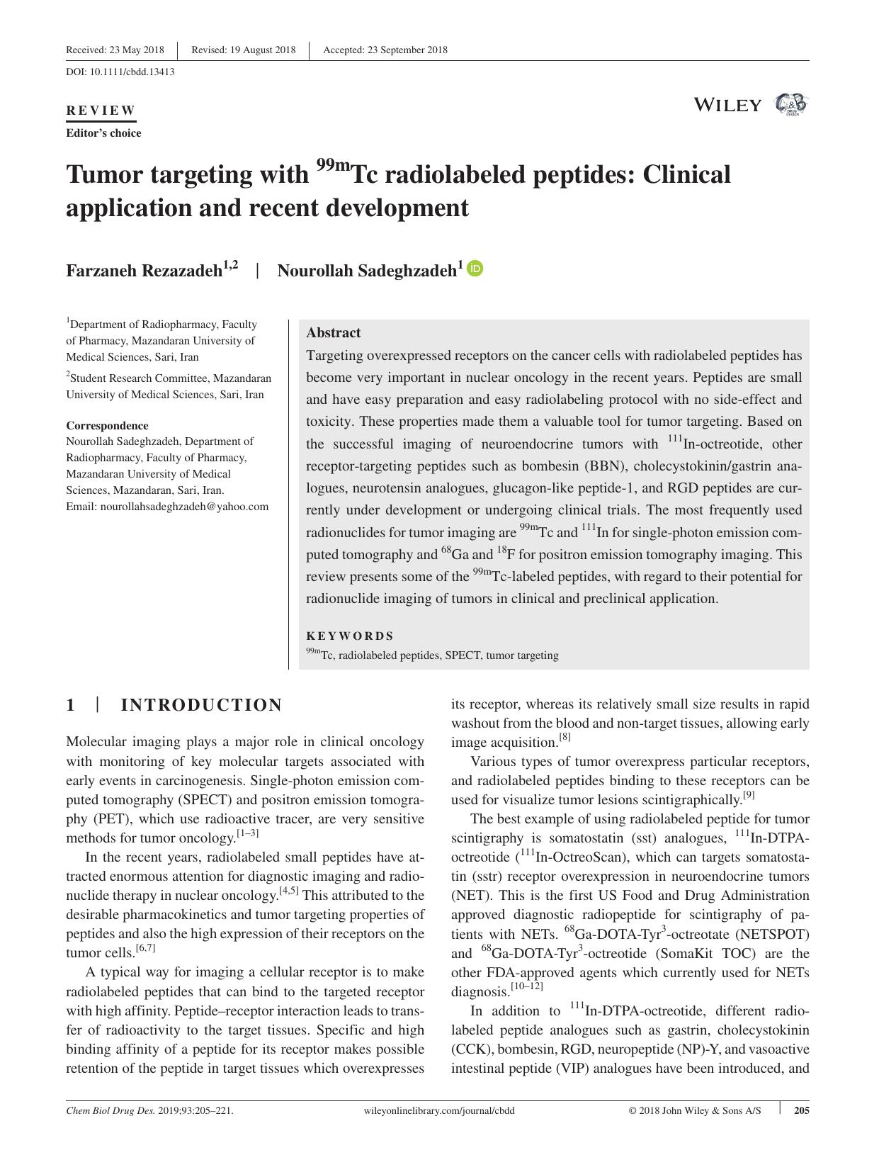 Tumor targeting with 99mTc radiolabeled peptides: Clinical application and recent development by unknow