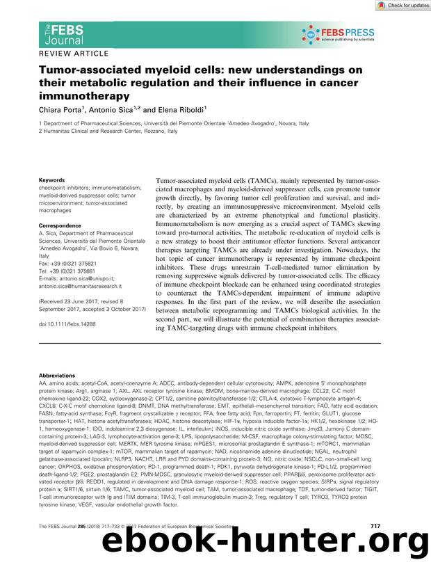 Tumorâassociated myeloid cells: new understandings on their metabolic regulation and their influence in cancer immunotherapy by Unknown