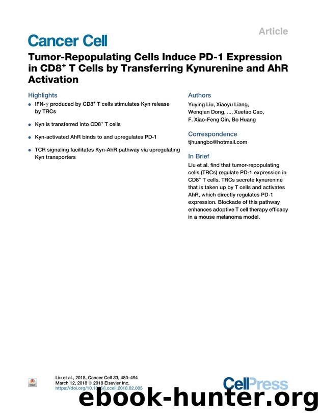 Tumor-Repopulating Cells Induce PD-1 Expression in CD8+ T Cells by Transferring Kynurenine and AhR Activation by unknow