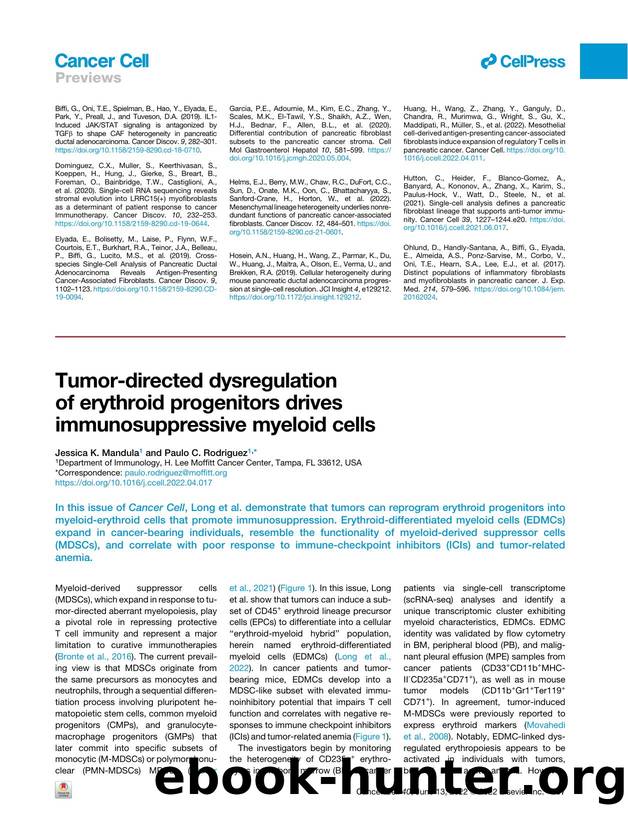 Tumor-directed dysregulation of erythroid progenitors drives immunosuppressive myeloid cells by Jessica K. Mandula & Paulo C. Rodriguez