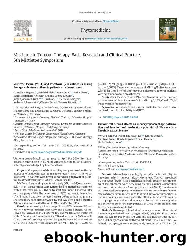 Tumour cell derived effects on monocytemacrophage polarization and function and modulatory potential of Viscum album lipophilic extract in vitro by unknow
