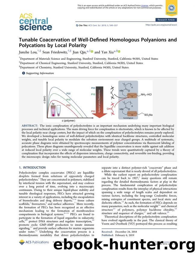 Tunable Coacervation of Well-Defined Homologous Polyanions and Polycations by Local Polarity by unknow