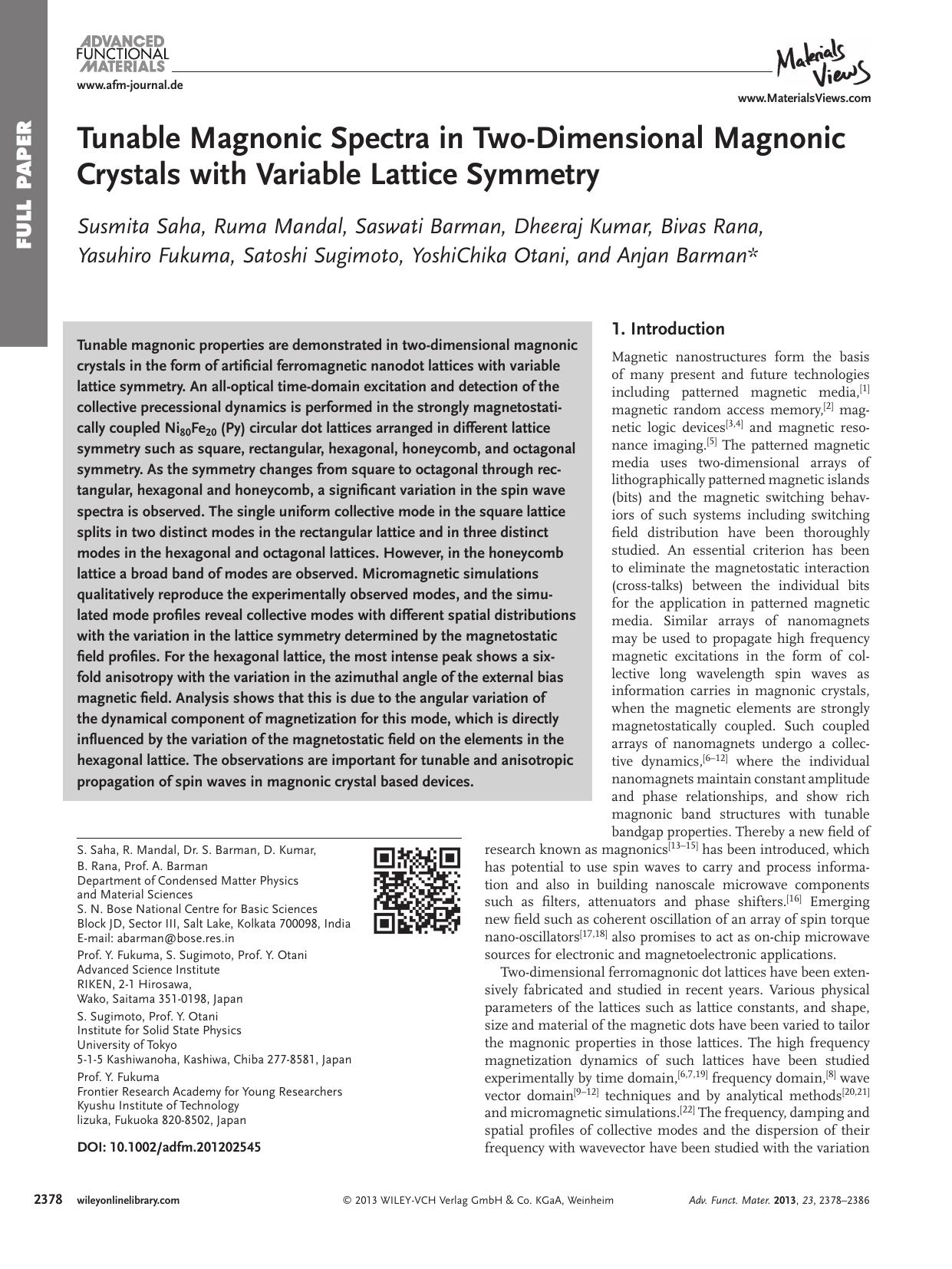 Tunable Magnonic Spectra in TwoDimensional Magnonic Crystals with Variable Lattice Symmetry by wbpm