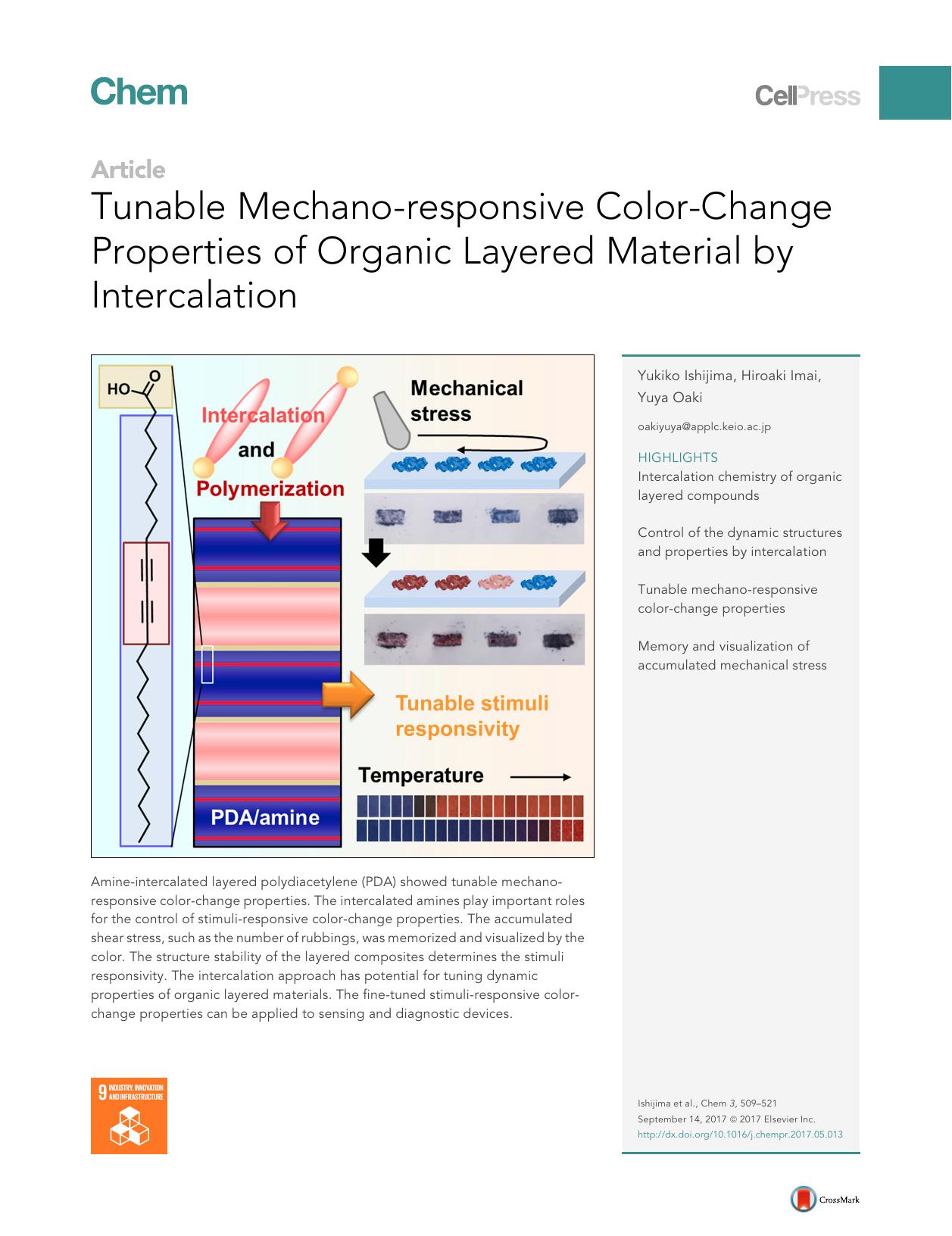 Tunable Mechano-responsive Color-Change Properties of Organic Layered Material by Intercalation by Yukiko Ishijima & Hiroaki Imai & Yuya Oaki