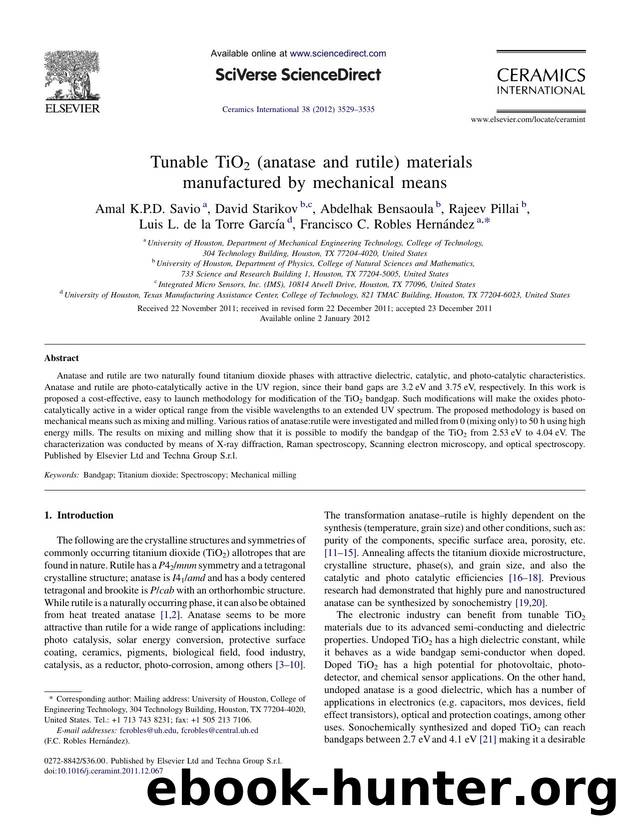 Tunable TiO2 (anatase and rutile) materials manufactured by mechanical means by Amal K.P.D. Savio