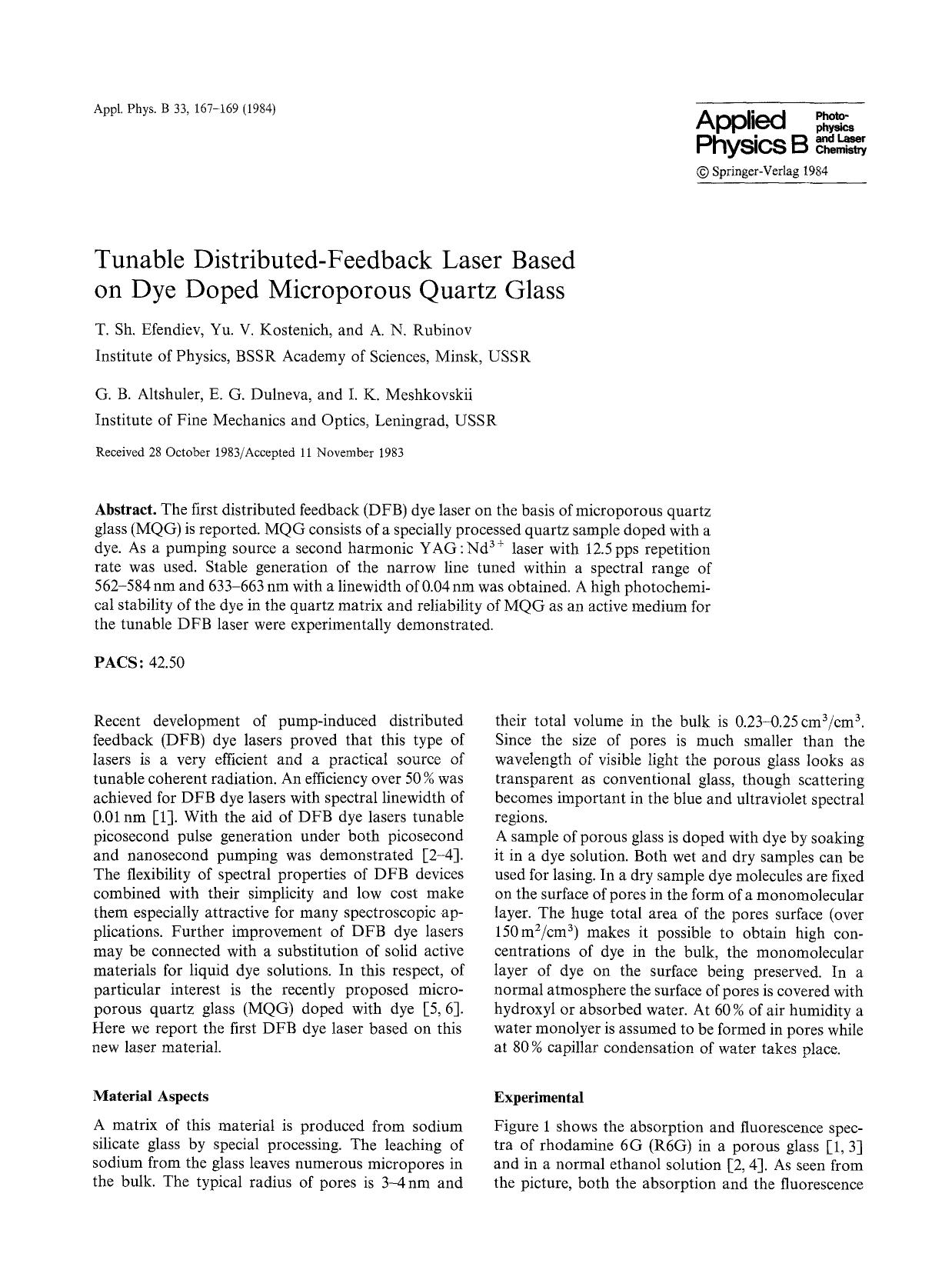 Tunable distributed-feedback laser based on dye doped microporous quartz glass by unknow