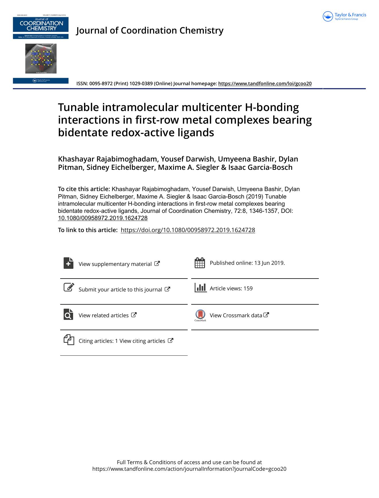 Tunable intramolecular multicenter H-bonding interactions in first-row metal complexes bearing bidentate redox-active ligands by unknow