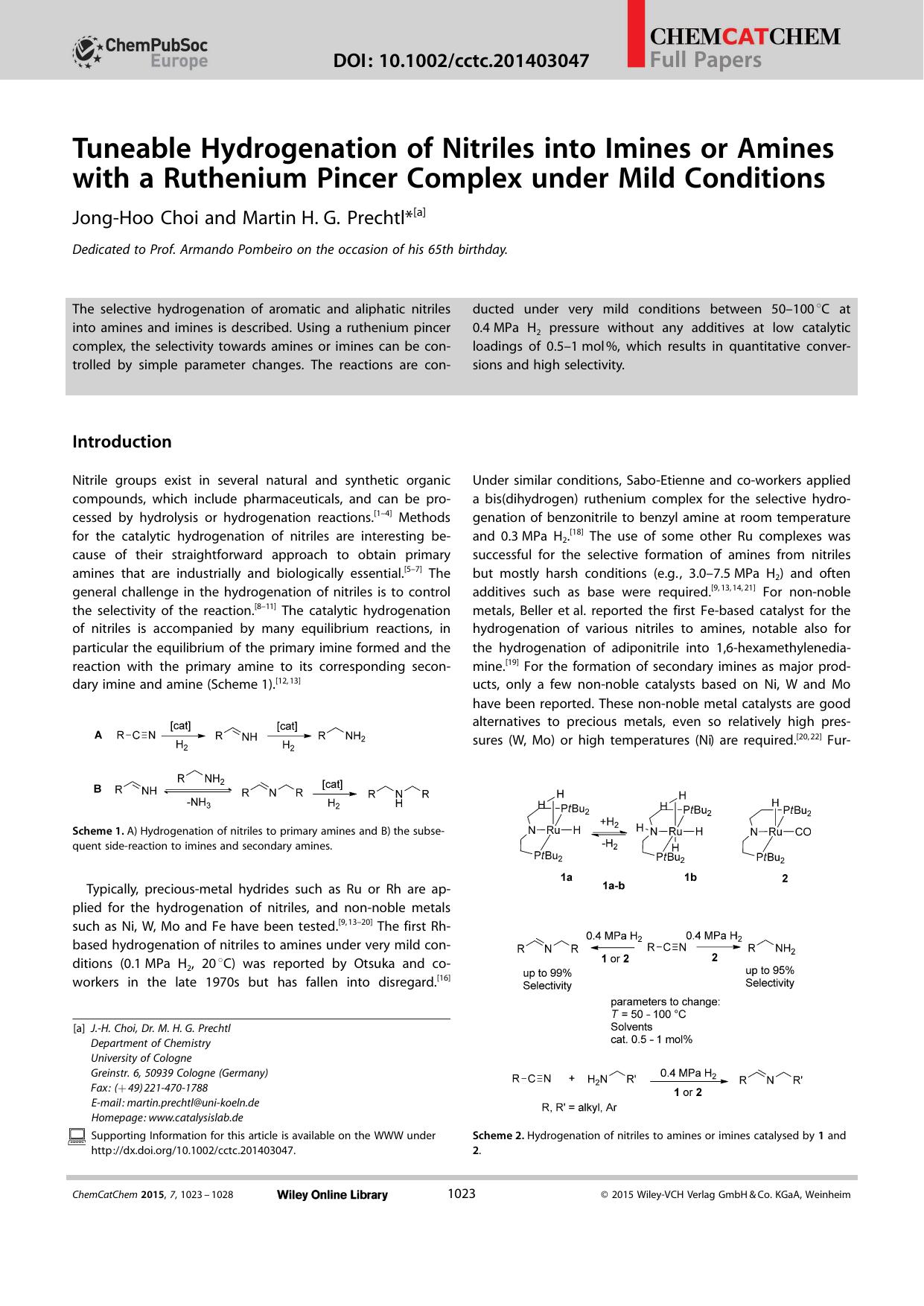 Tuneable Hydrogenation of Nitriles into Imines or Amines with a Ruthenium Pincer Complex under Mild Conditions by Unknown