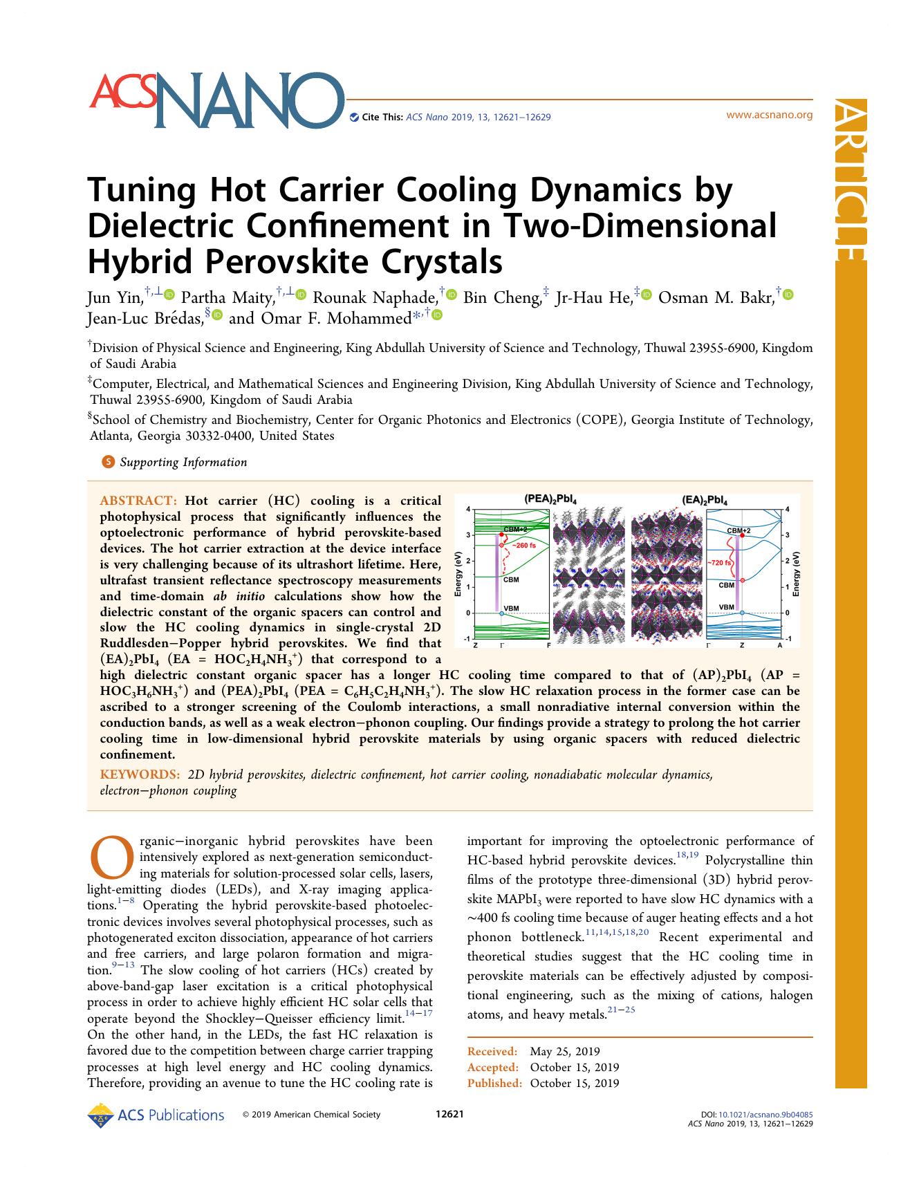 Tuning Hot Carrier Cooling Dynamics by Dielectric Confinement in Two-Dimensional Hybrid Perovskite Crystals by unknow