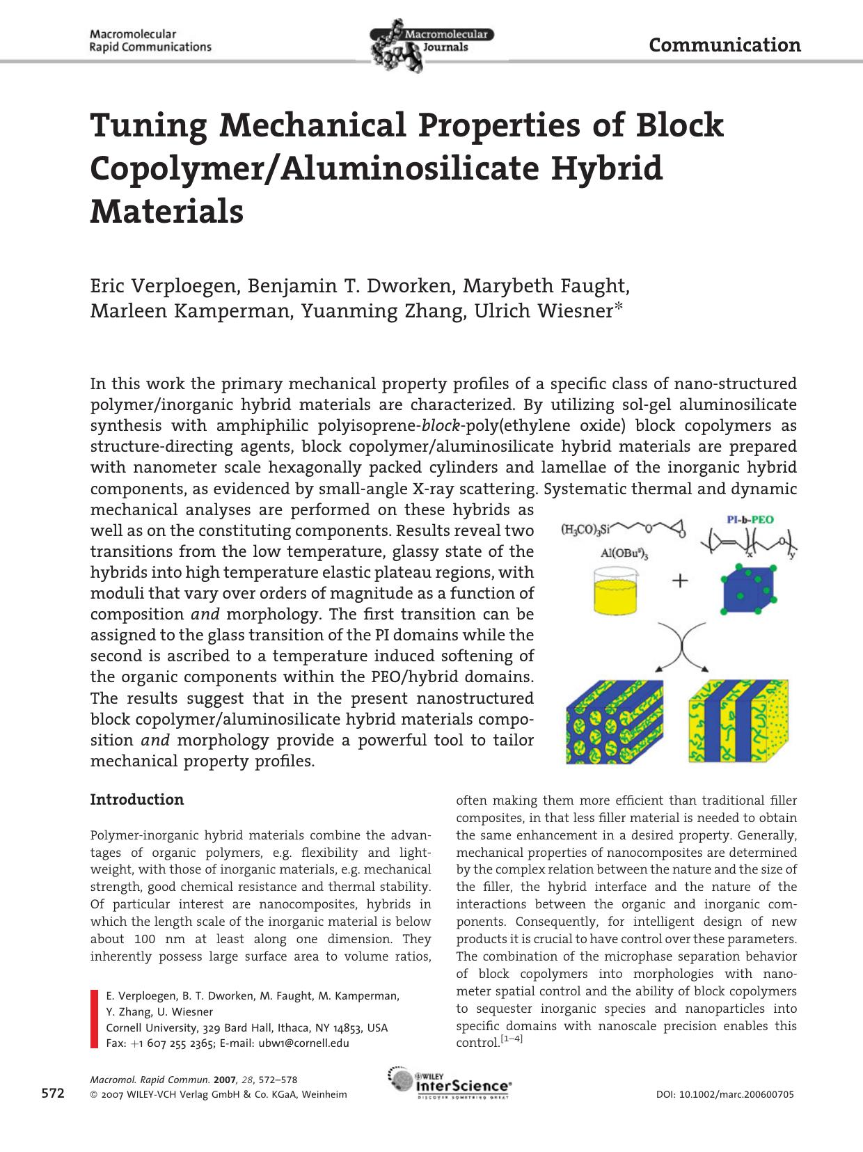 Tuning Mechanical Properties of Block CopolymerAluminosilicate Hybrid Materials by Unknown