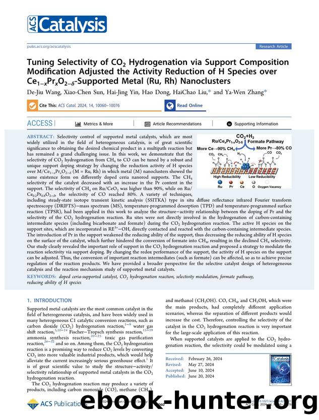 Tuning Selectivity of CO2 Hydrogenation via Support Composition Modification Adjusted the Activity Reduction of H Species over Ce1âxPrxO2âÎ´-Supported Metal (Ru, Rh) Nanoclusters by De-Jiu Wang Xiao-Chen Sun Hai-Jing Yin Hao Dong HaiChao Liu and Ya-Wen Zhang