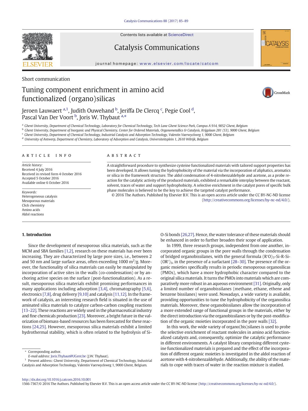 Tuning component enrichment in amino acid functionalized (organo)silicas by unknow