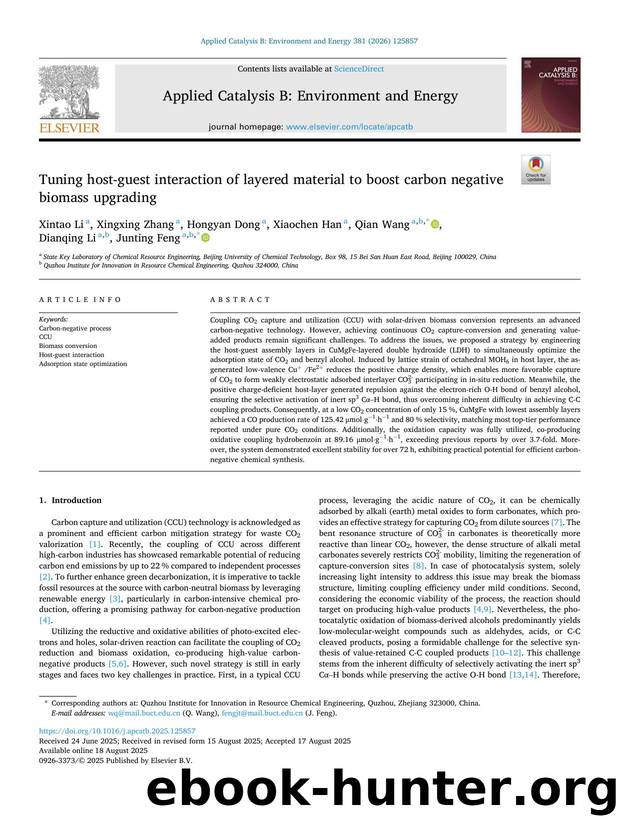Tuning host-guest interaction of layered material to boost carbon negative biomass upgrading by Xintao Li & Xingxing Zhang & Hongyan Dong & Xiaochen Han & Qian Wang & Dianqing Li & Junting Feng
