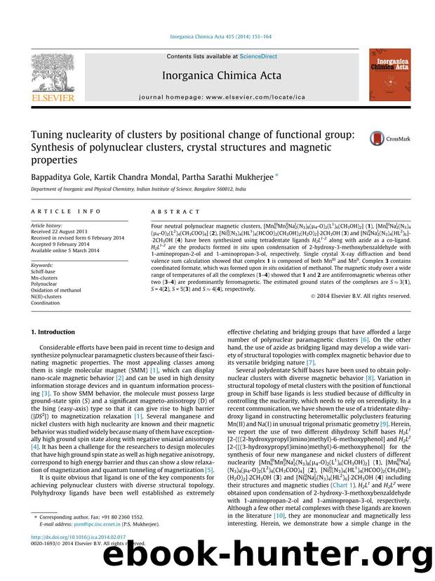 Tuning nuclearity of clusters by positional change of functional group: Synthesis of polynuclear clusters, crystal structures and magnetic properties by Bappaditya Gole & Kartik Chandra Mondal & Partha Sarathi Mukherjee
