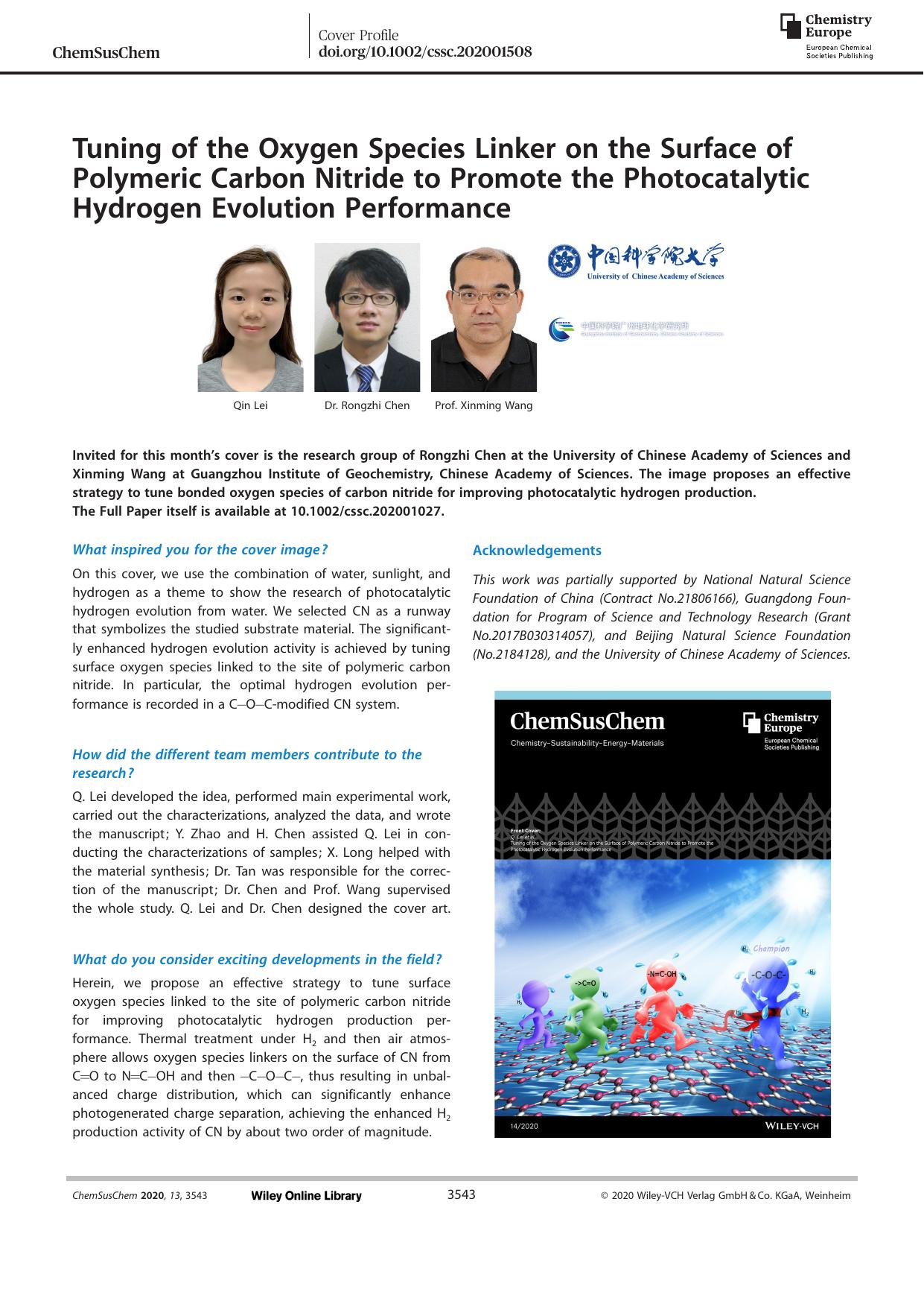 Tuning of the Oxygen Species Linker on the Surface of Polymeric Carbon Nitride to Promote the Photocatalytic Hydrogen Evolution Performance by Unknown
