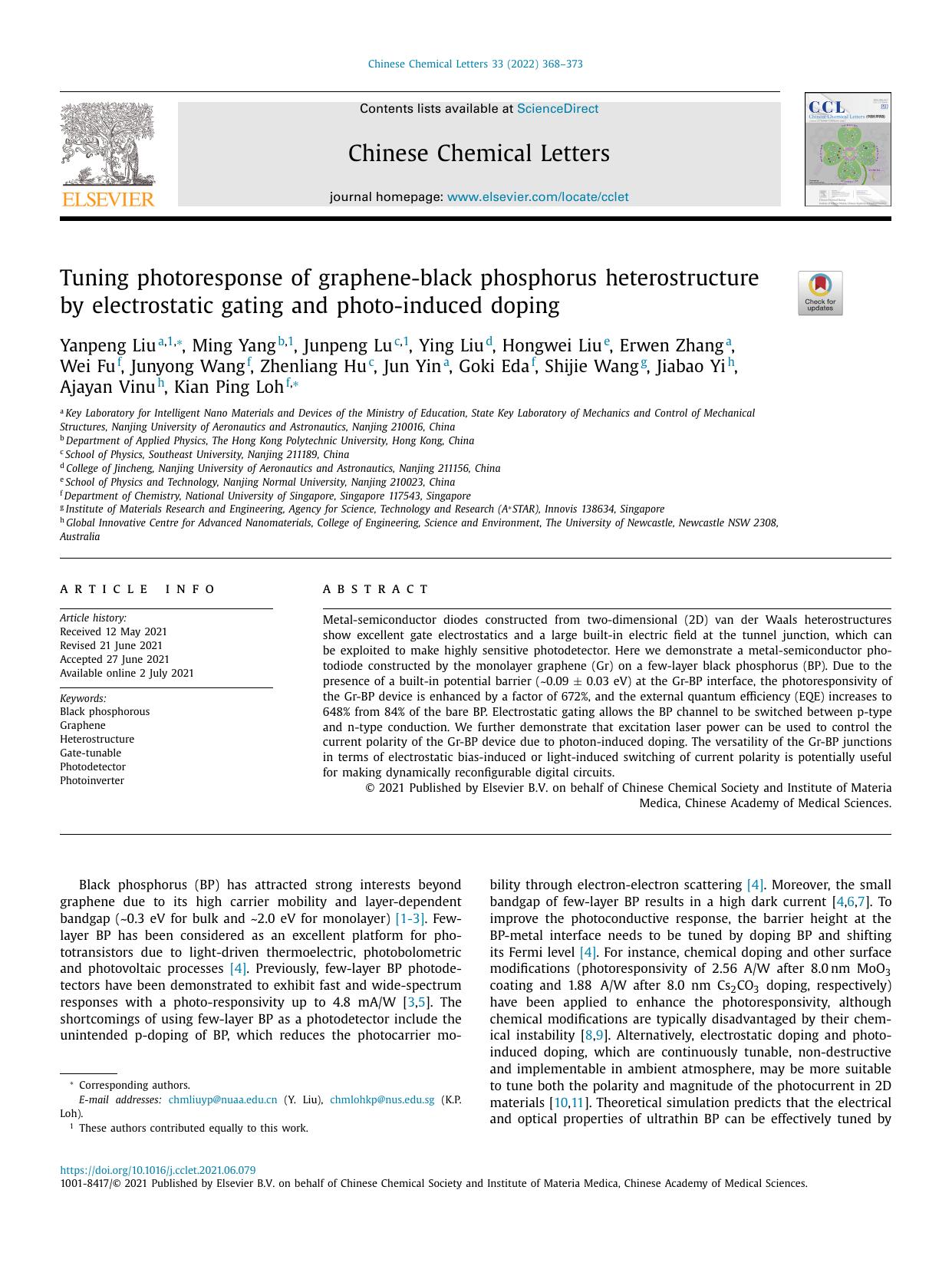Tuning photoresponse of graphene-black phosphorus heterostructure by electrostatic gating and photo-induced doping by unknow