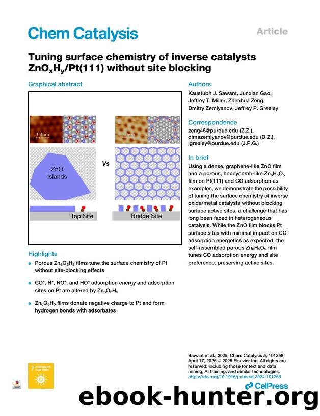 Tuning surface chemistry of inverse catalysts ZnOxHyPt(111) without site blocking by unknow