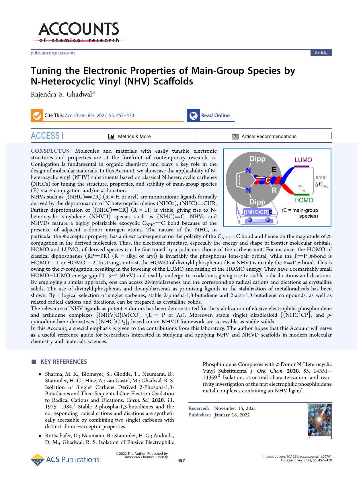 Tuning the Electronic Properties of Main-Group Species by N-Heterocyclic Vinyl (NHV) Scaffolds by Rajendra S. Ghadwal