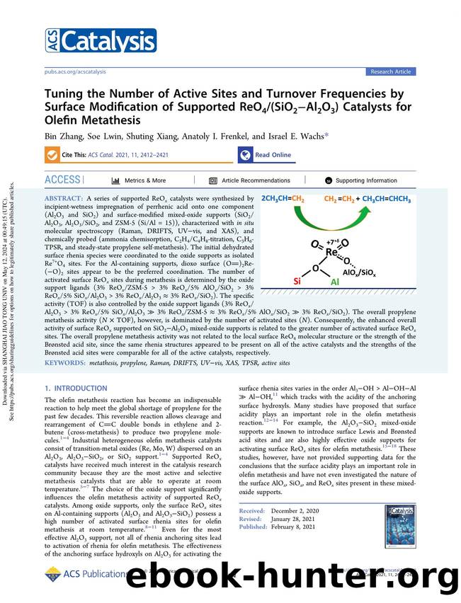 Tuning the Number of Active Sites and Turnover Frequencies by Surface Modification of Supported ReO4(SiO2âAl2O3) Catalysts for Olefin Metathesis by Bin Zhang Soe Lwin Shuting Xiang Anatoly I. Frenkel & Israel E. Wachs