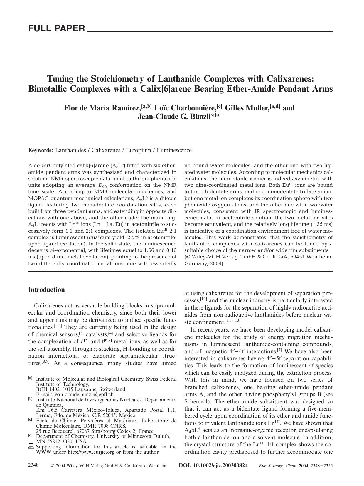 Tuning the Stoichiometry of Lanthanide Complexes with Calixarenes: Bimetallic Complexes with a Calix[6]arene Bearing Ether-Amide Pendant Arms by Unknown