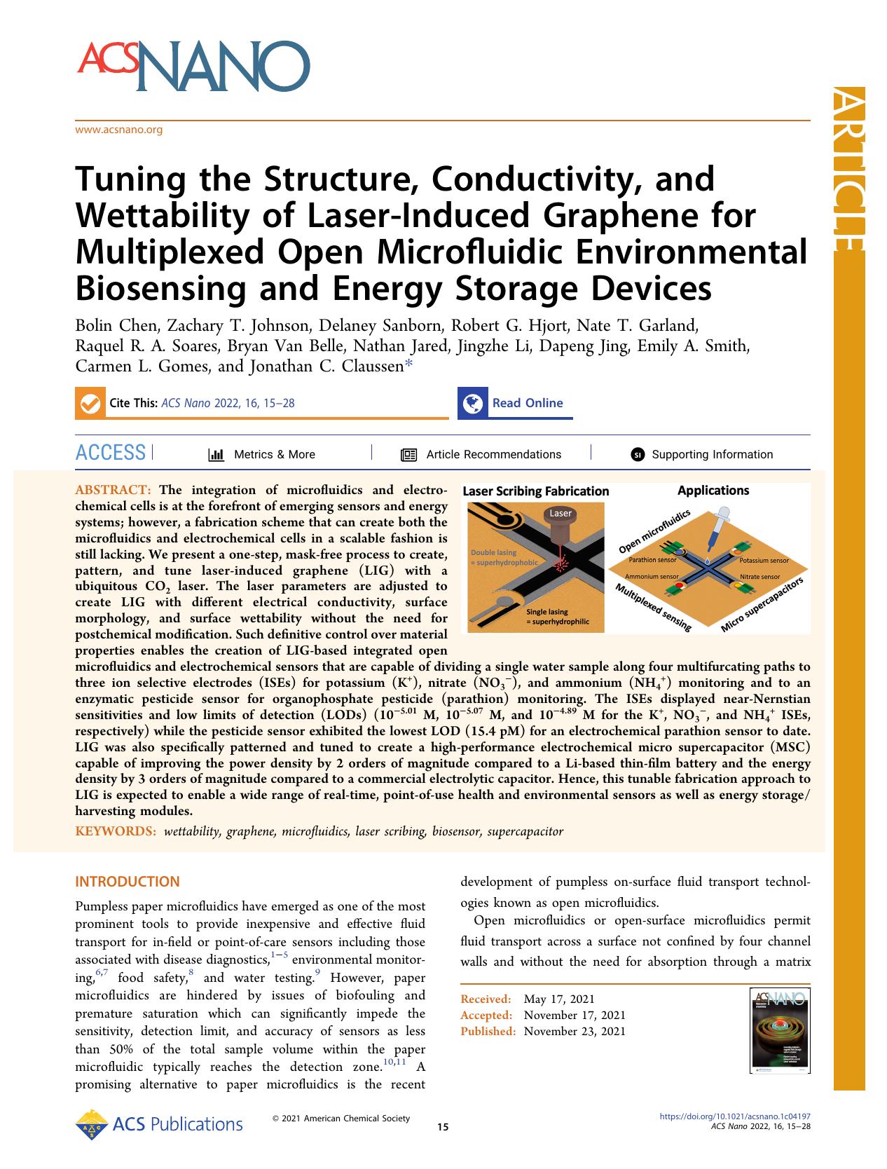 Tuning the Structure, Conductivity, and Wettability of Laser-Induced Graphene for Multiplexed Open Microfluidic Environmental Biosensing and Energy Storage Devices by unknow