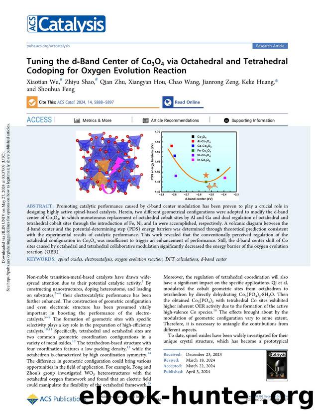 Tuning the d-Band Center of Co3O4 via Octahedral and Tetrahedral Codoping for Oxygen Evolution Reaction by Xiaotian Wu Zhiyu Shao Qian Zhu Xiangyan Hou Chao Wang Jianrong Zeng Keke Huang & Shouhua Feng