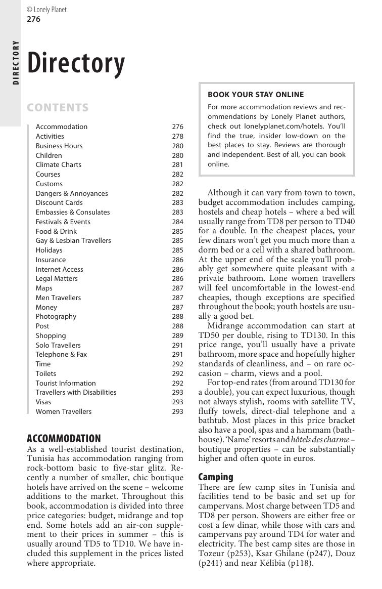 Tunisia - Directory, Transport & Language (Chapter) by Lonely Planet
