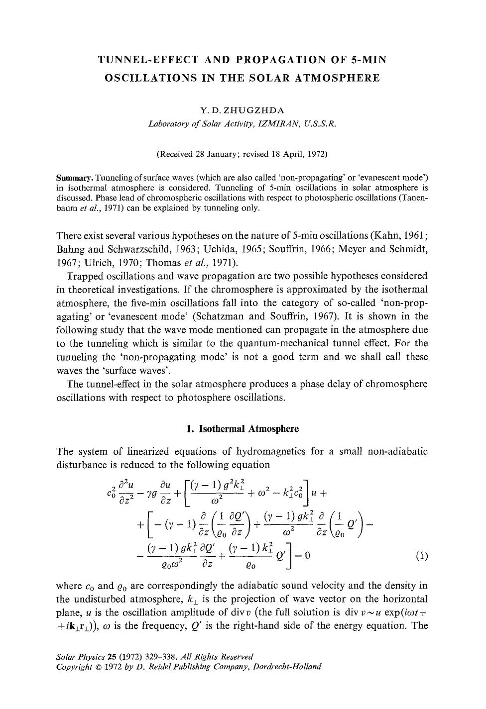 Tunnel-effect and propagation of 5-min oscillations in the solar atmosphere by Unknown