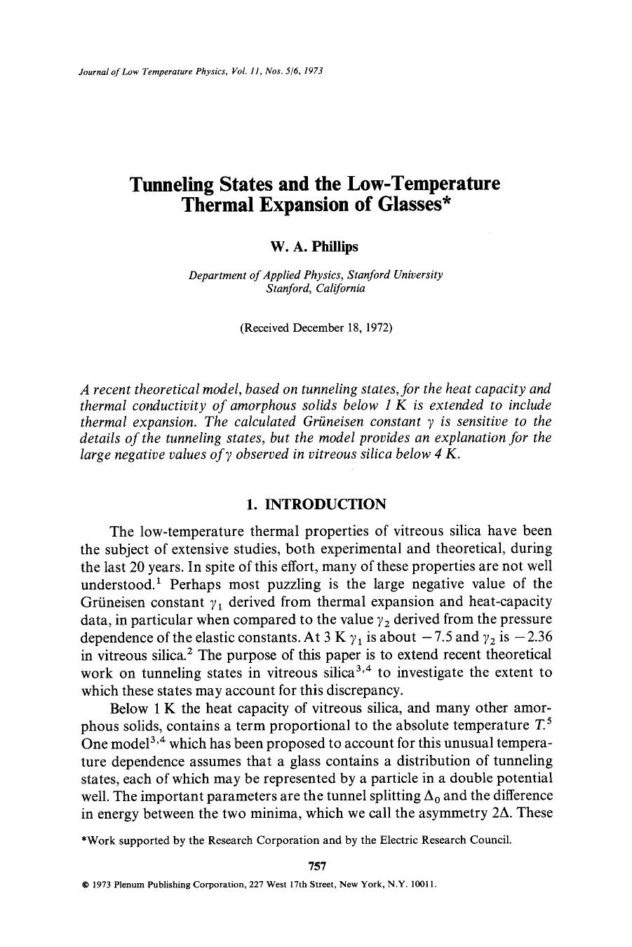 Tunneling states and the low-temperature thermal expansion of glasses by Unknown