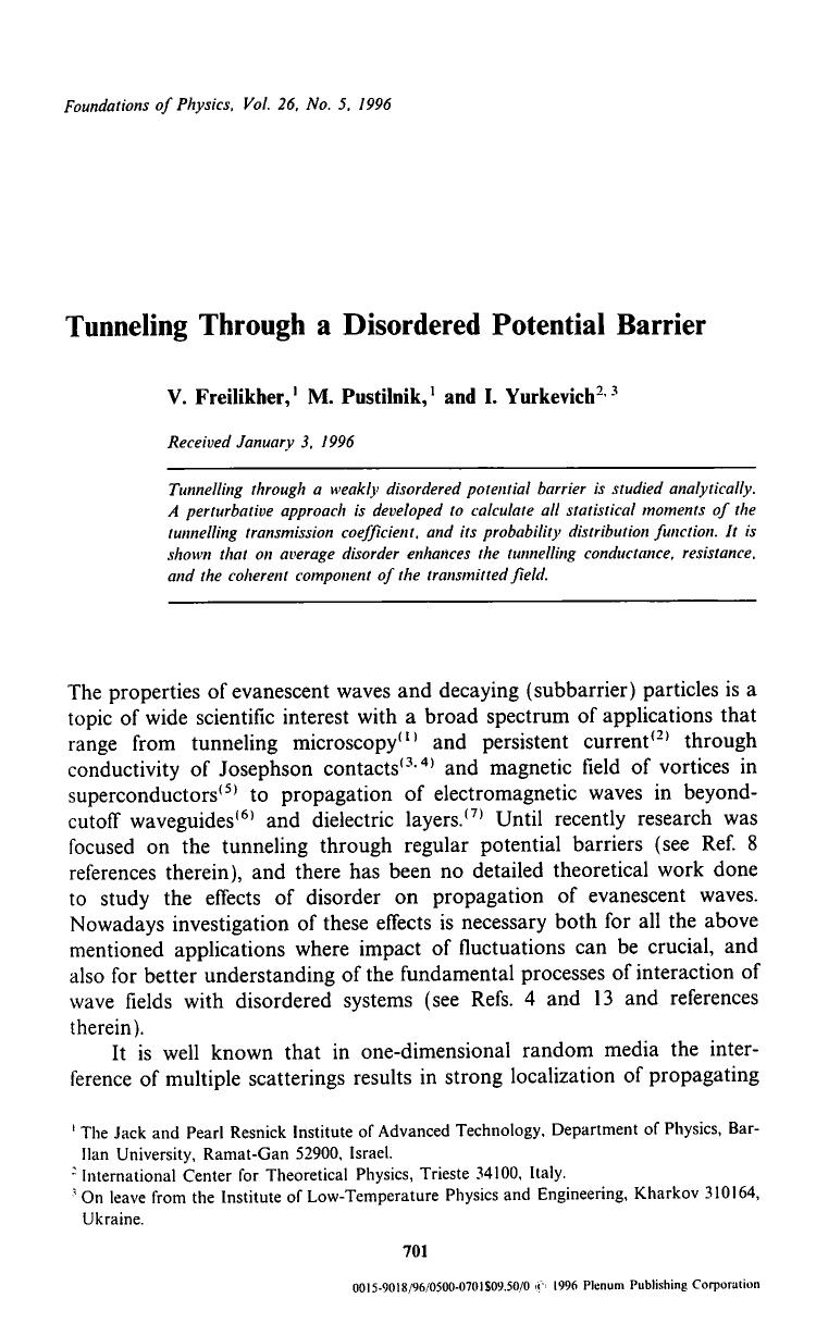 Tunneling through a disordered potential barrier by Unknown