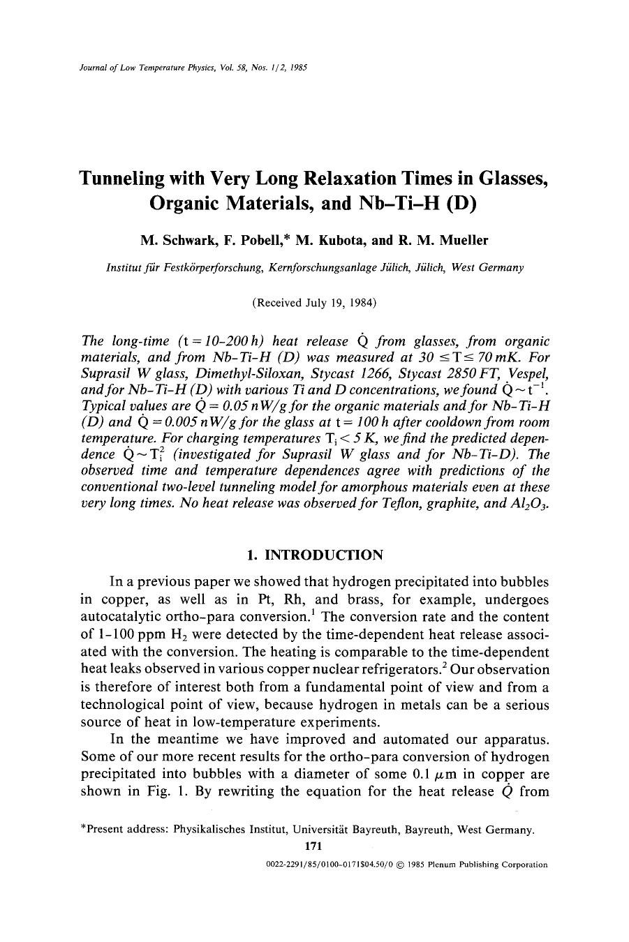 Tunneling with very long relaxation times in glasses, organic materials, and Nb-Ti-H (D) by Unknown