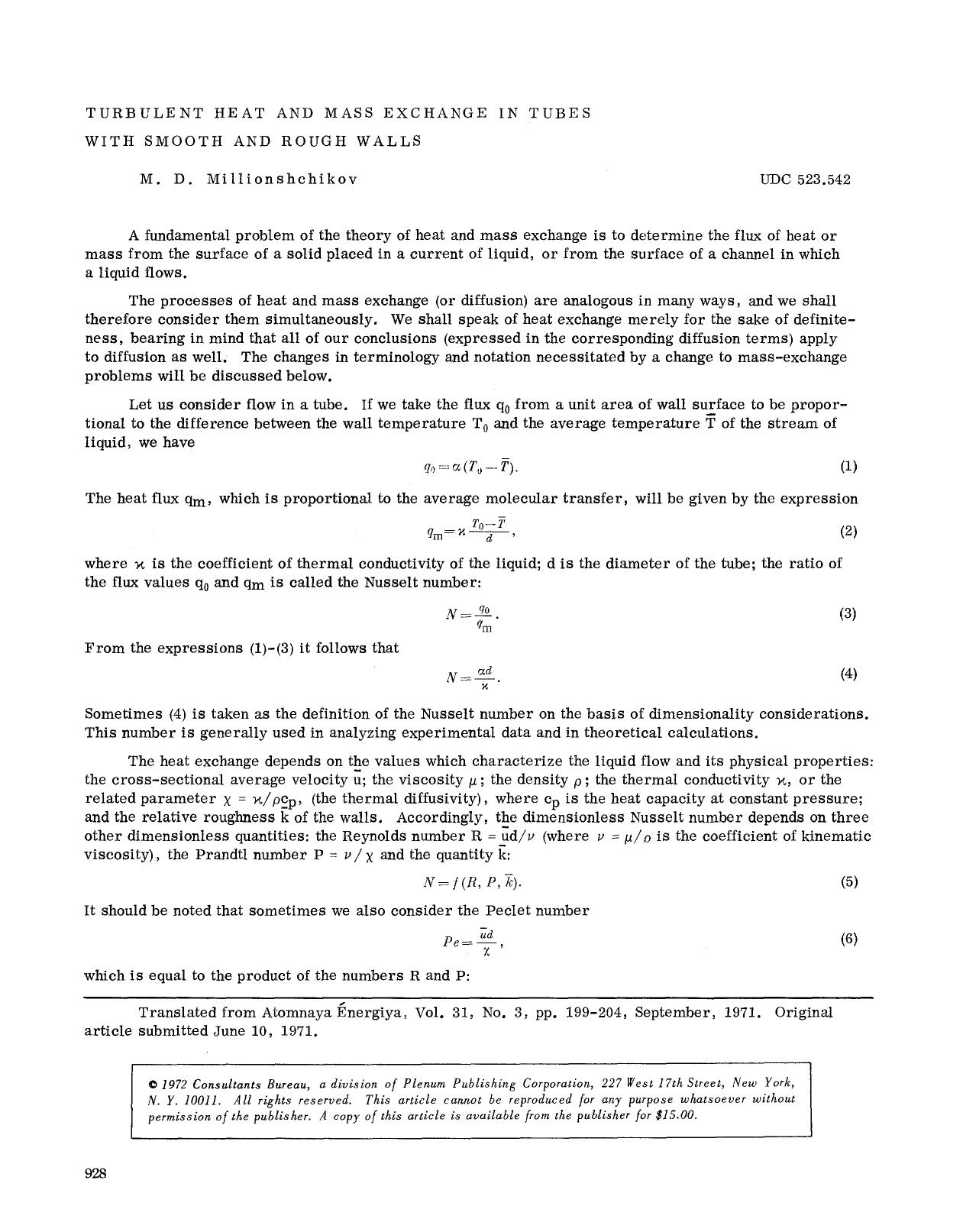 Turbulent heat and mass exchange in tubes with smooth and rough walls by Unknown
