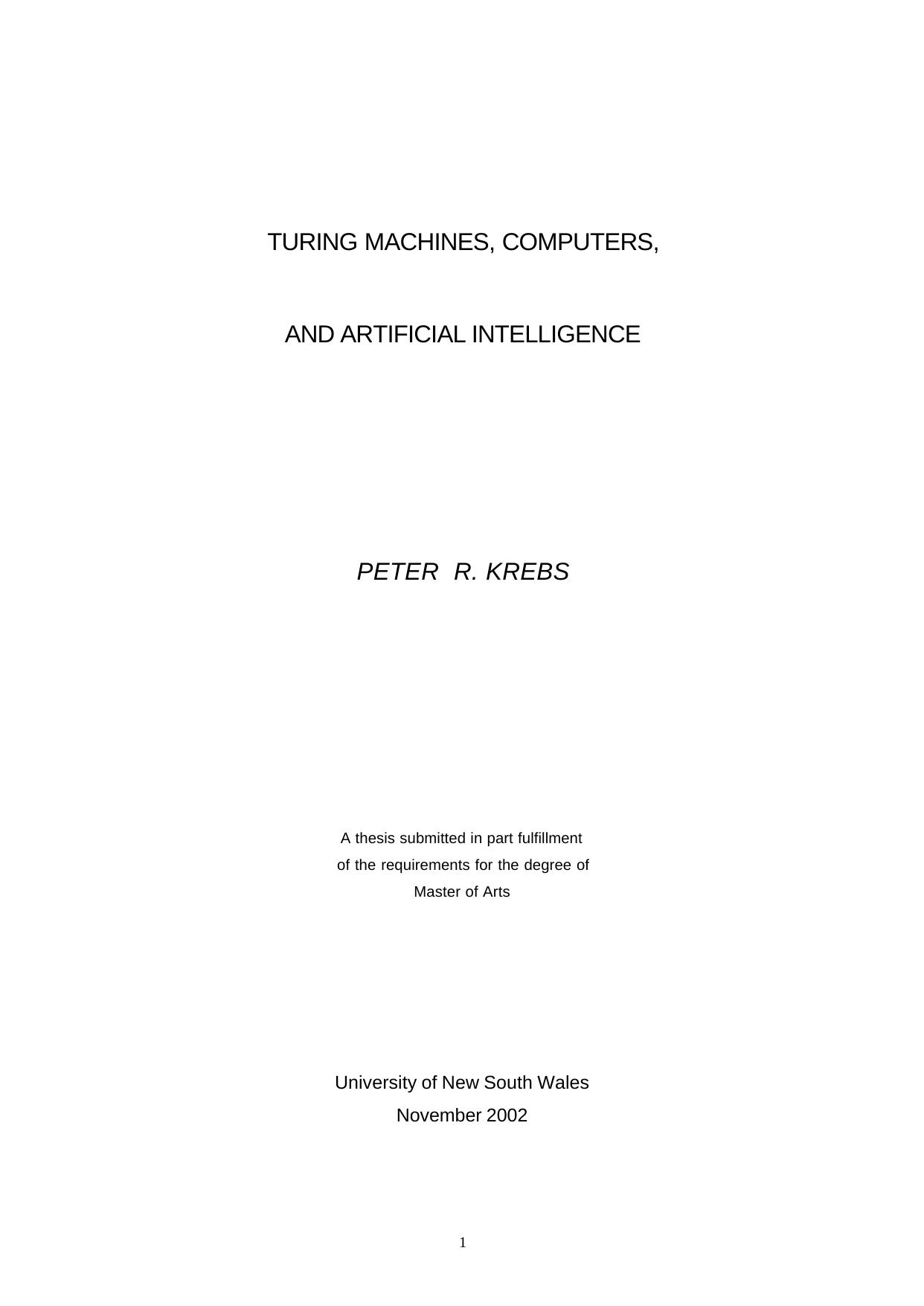 Turing machines,computers,and artificial intelligence by Krebs P.R