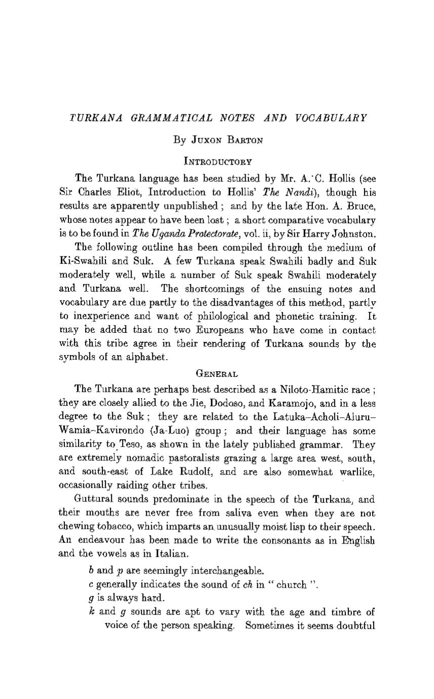 Turkana Grammatical Notes and Vocabulary (Barton) (1921) by Unknown