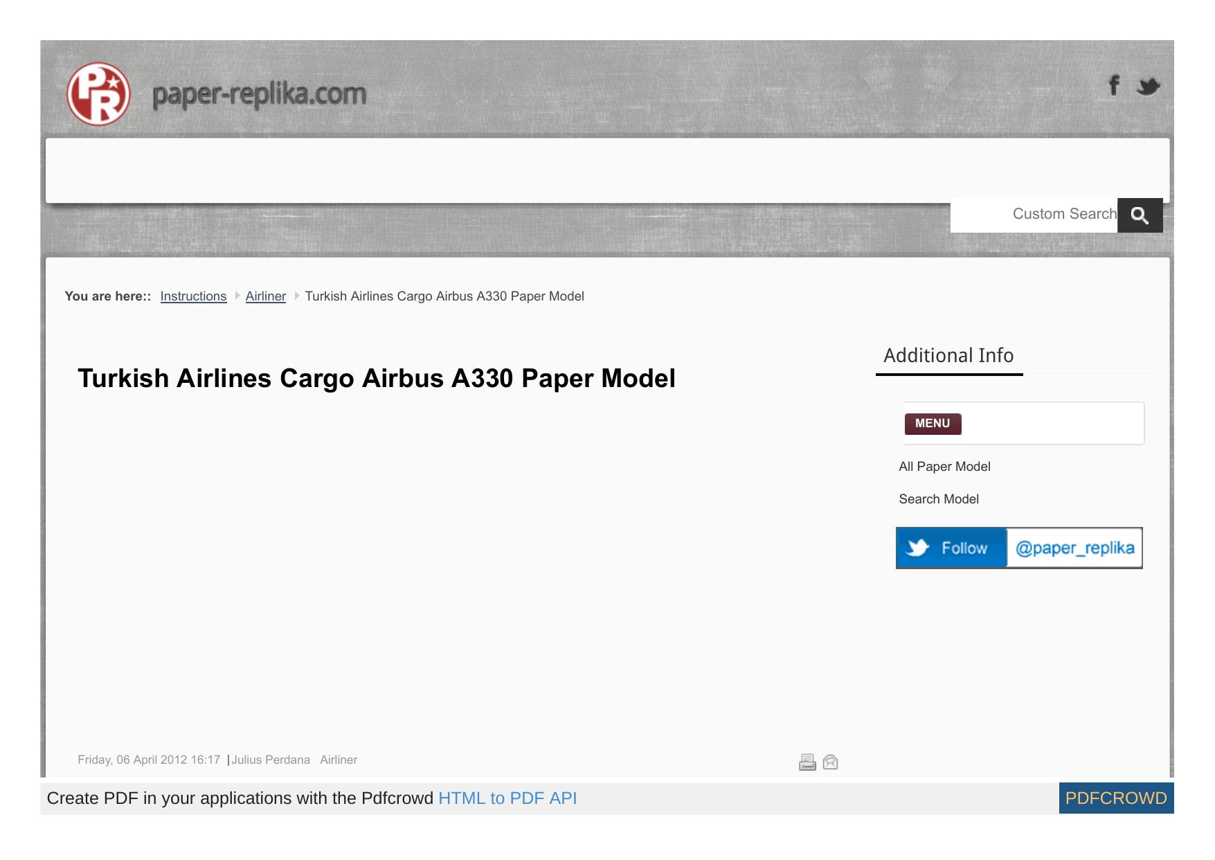 Turkish Airlines Cargo Airbus A330 Paper Model by Unknown