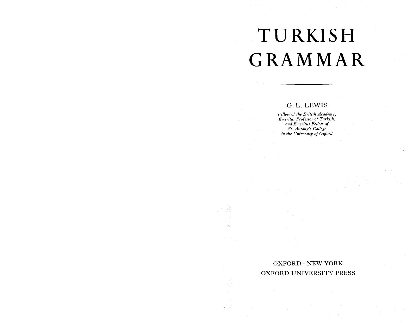 Turkish Grammar (Lewis) by Unknown