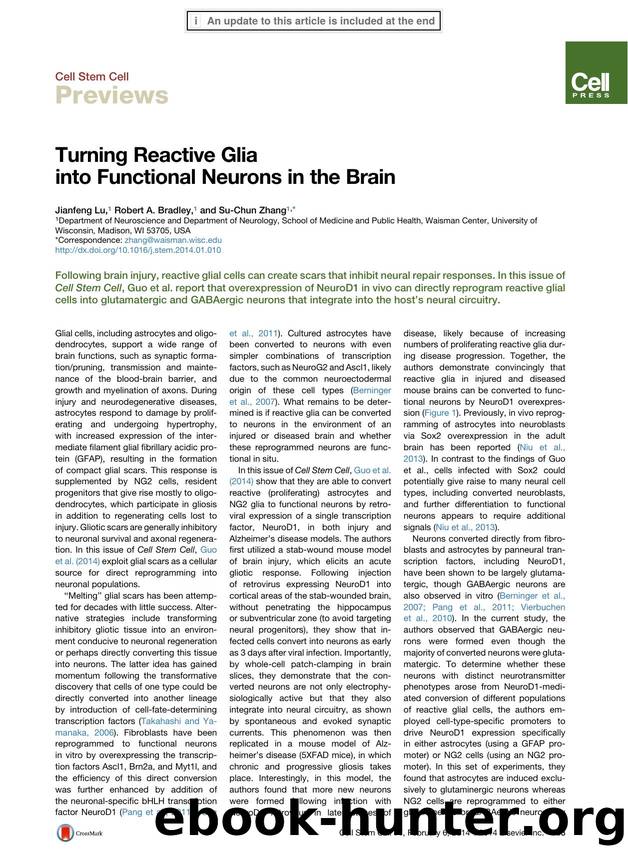 Turning Reactive Glia into Functional Neurons in the Brain by Jianfeng Lu & Robert A. Bradley & Su-Chun Zhang