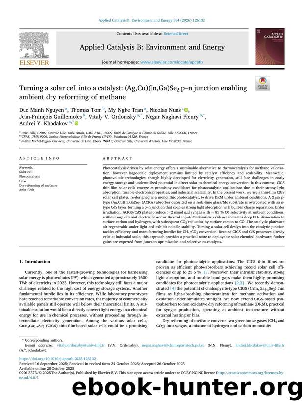 Turning a solar cell into a catalyst: (Ag,Cu)(In,Ga)Se2 pân junction enabling ambient dry reforming of methane by unknow
