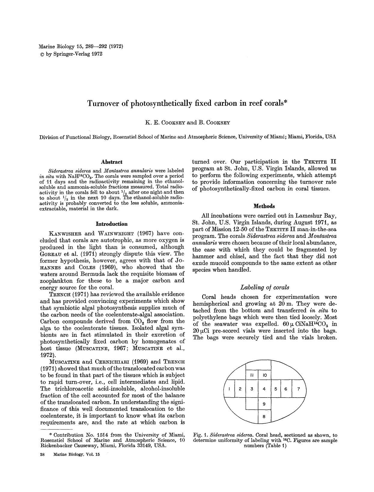 Turnover of photosynthetically fixed carbon in reef corals by Unknown