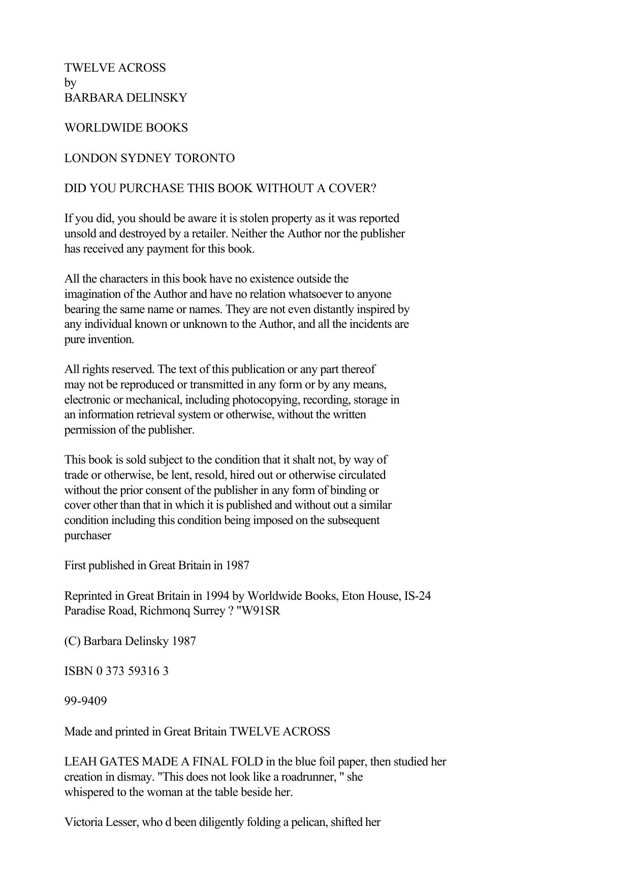 Twelve Across by Barbara Delinsky