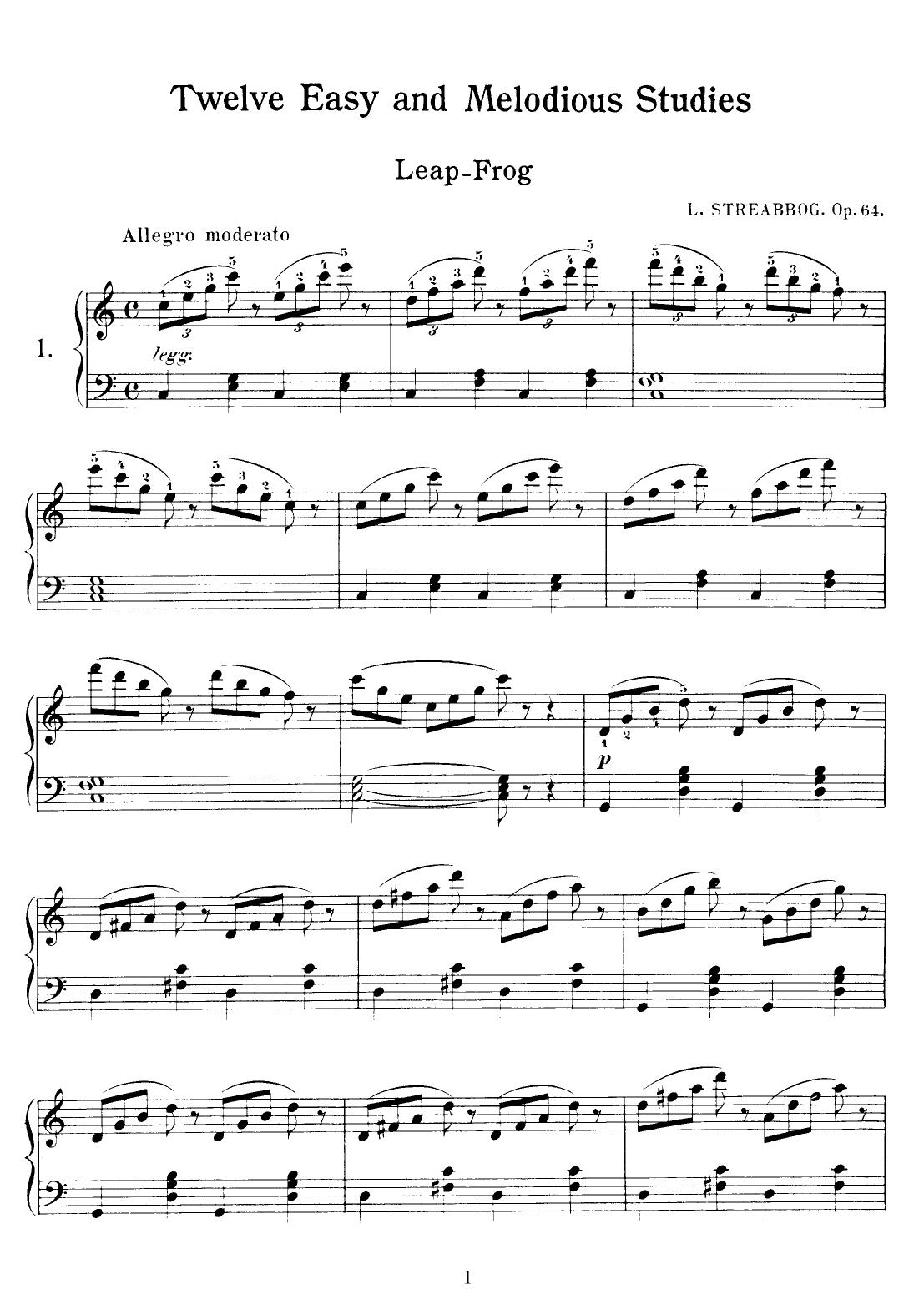Twelve Easy and Melodious Studies by Streabborg L
