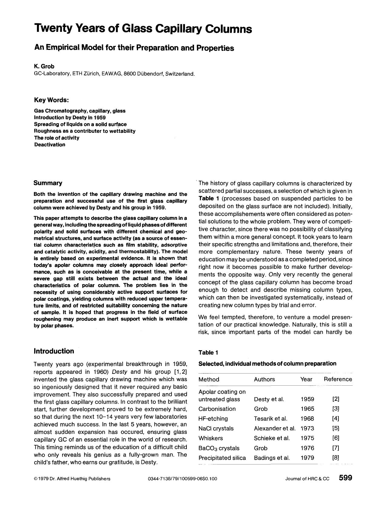 Twenty years of glass capillary columns. An empirical model for their preparation and properties by Unknown