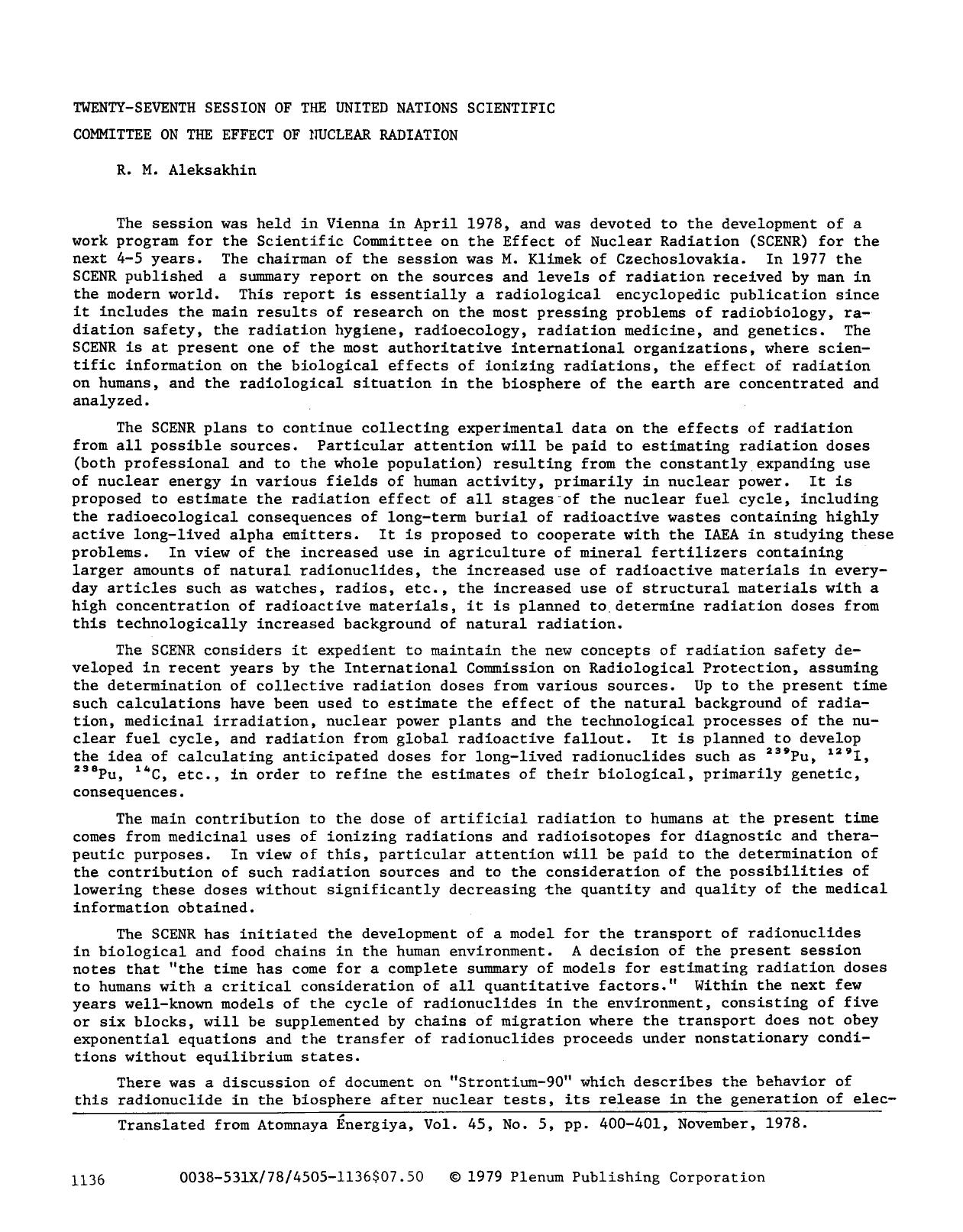 Twenty-Seventh Session of the United Nations Scientific Committee on the Effect of Nuclear Radiation by Unknown